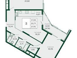 Продается 3-комнатная квартира ЖК СкайПАРК, 87.95  м&sup2;, 15831000 рублей