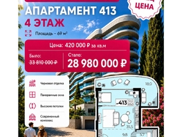 Продается Апартамент АК Скай Плаза, 5.0, 69  м&sup2;, 28980000 рублей