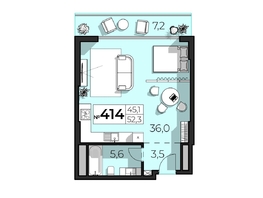 Продается Апартамент АК Sky Plaza (Скай Плаза), 5.0, 52.3  м&sup2;, 25627000 рублей