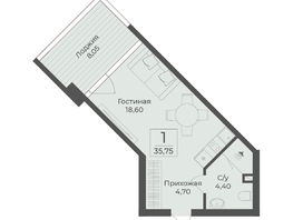 Продается Апартамент АК Тамерун, корп 2, 35.75  м&sup2;, 11806080 рублей