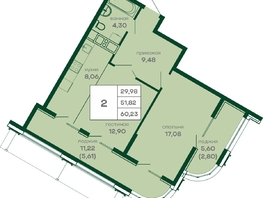 Продается 2-комнатная квартира ЖК СкайПАРК, 60.23  м&sup2;, 12648300 рублей